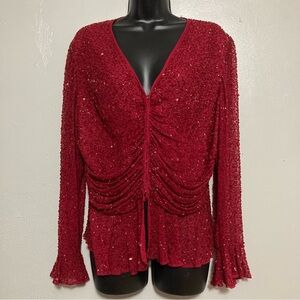 Marina by Marina Bresler 100% Silk Beaded Top w/ Flare Sleeves Fairycore Beaded